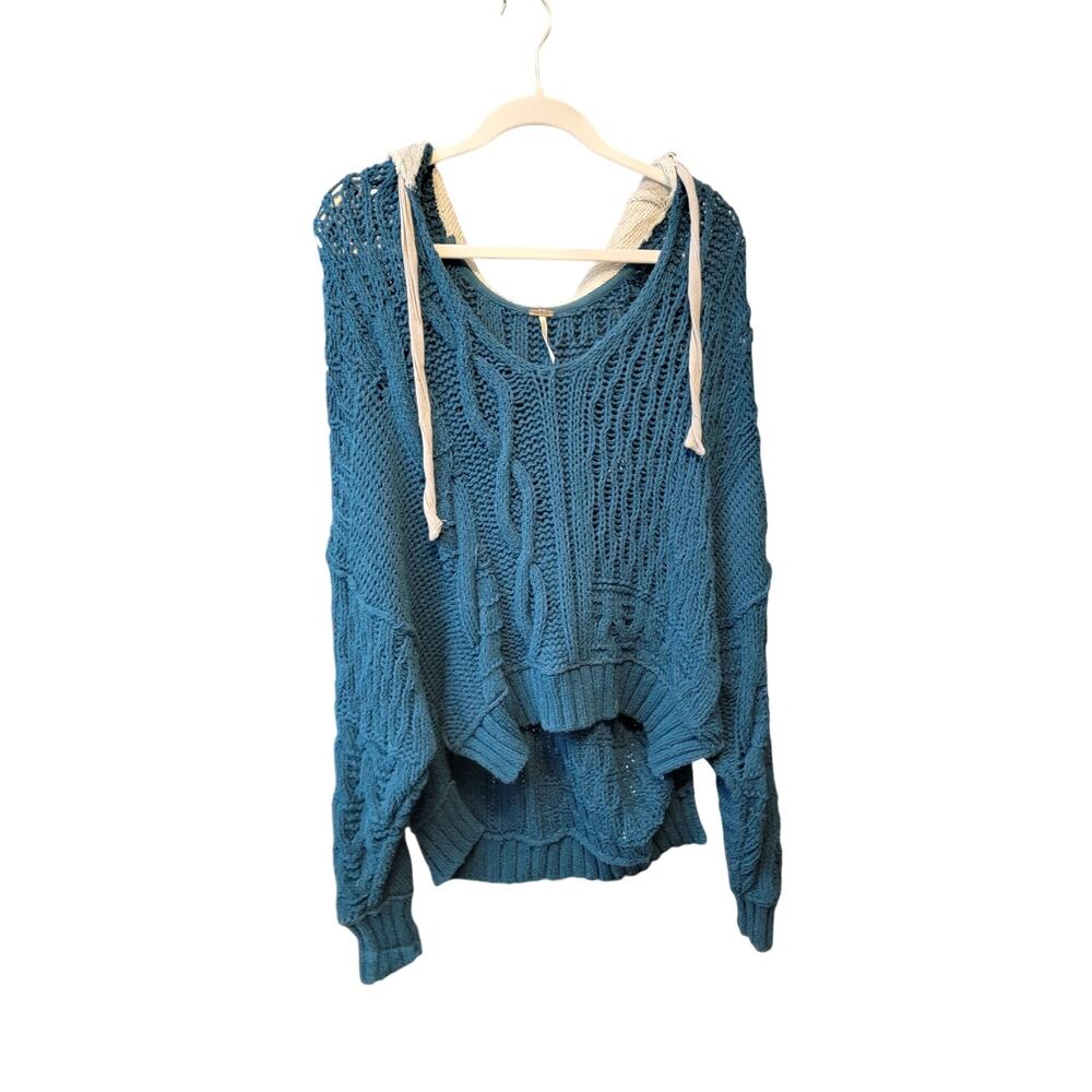 Free People Tierra Cable-Knit Hoodie Sweater Green